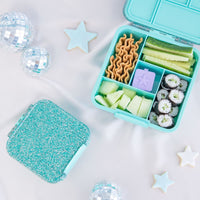 Montii Bento Style Lunchbox - Montii Bento Five - Turquoise Glitter - Montii Glitter Lunchbox NZ