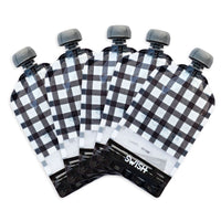 Swish Reusable Food Pouches - Black Checked 5 Pack - Swish Eco Friendly Food Pouches NZ