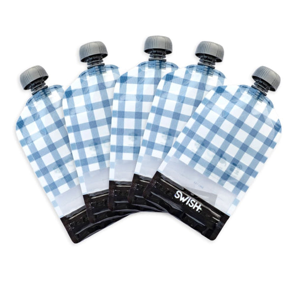 Swish Reusable Food Pouches - Blue Checked 5 Pack - Swish Eco Friendly Food Pouches NZ