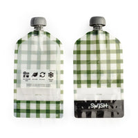 Swish Reusable Food Pouches - Green Checked Designs - Swish Eco Friendly Food Pouches NZ