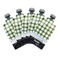 Swish Reusable Food Pouches - Green Checked 5 Pack - Swish Eco Friendly Food Pouches NZ