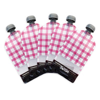 Swish Reusable Food Pouches - Pink Checked 5 Pack - Swish Eco Friendly Food Pouches NZ