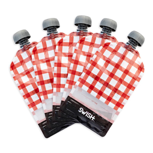 Swish Reusable Food Pouches - Red Checked 5 Pack - Swish Eco Friendly Food Pouches NZ